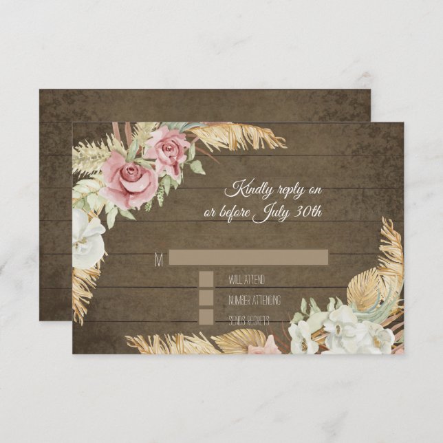 Pampas Grass Palm Pink Floral Rustic Foliage RSVP Card (Front/Back)