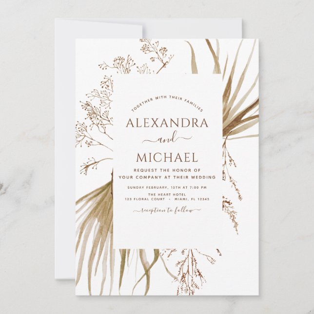Pampas Grass Photo Bohemian Boho Wedding Invitation (Front)