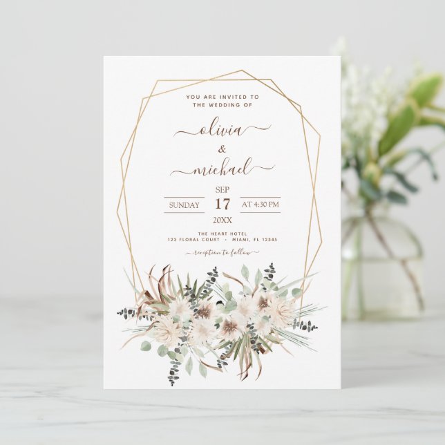 Pampas Grass Photo Boho Eucalyptus Wedding Invitation (Standing Front)