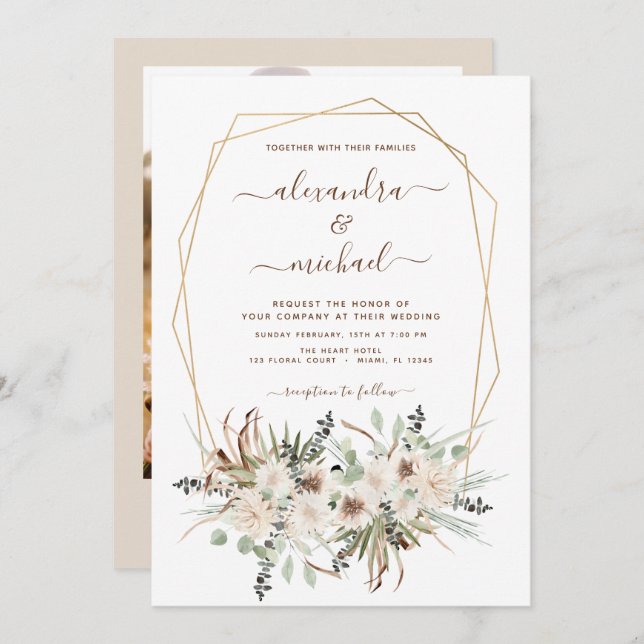 Pampas Grass Photo Boho Eucalyptus Wedding Invitation (Front/Back)