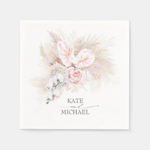 Pampas Grass Pink Anthuriums Elegant Tropical Napkin