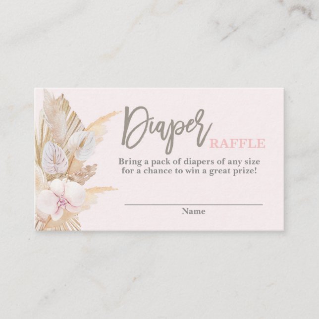 Pampas Grass pink Diaper Raffle Enclosure Card (Front)