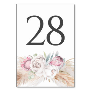 Pampas Grass Pink Flora Wedding Table Number Cards