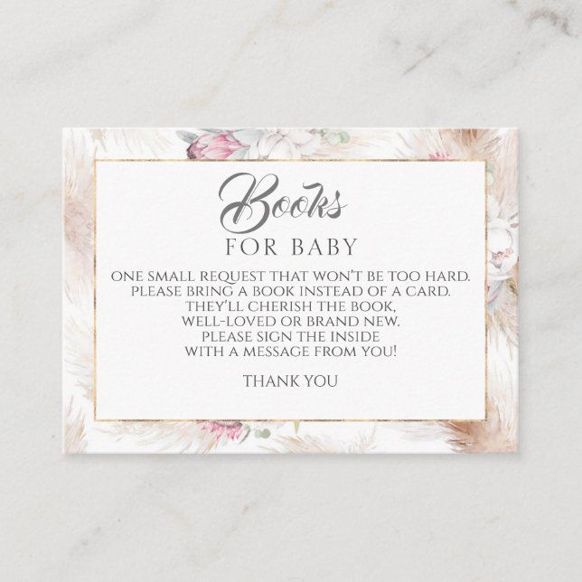 Pampas Grass Pink Floral Baby Books Request Business Card (Front)