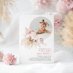 Pampas Grass Pink Floral Baptism Photo Invitation<br><div class="desc">Pampas grass,  pink flowers elegant baptism invitations</div>