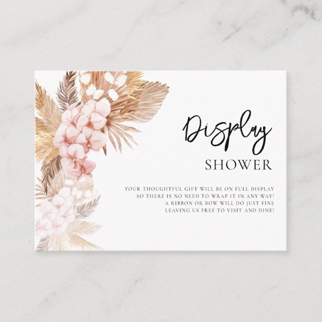 Pampas Grass Pink Floral Bridal Display Shower Enclosure Card (Front)