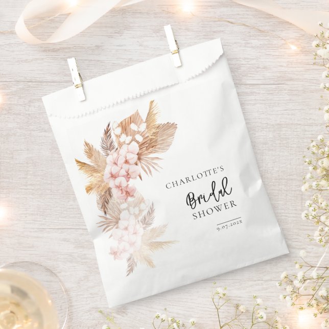 Pampas Grass Pink Floral Bridal Shower Favour Bag (Clipped)