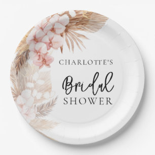 Pampas Grass Pink Floral Bridal Shower Paper Plate