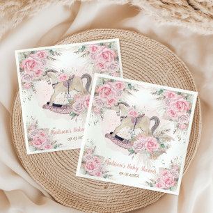 Pampas Grass Pink Floral Rocking Horse Baby Shower Napkin