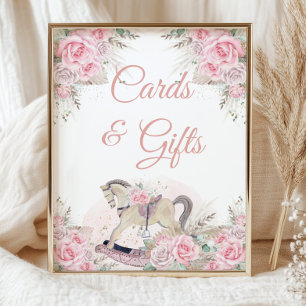 Pampas Grass Pink Floral Rocking Horse Cards Gifts Poster