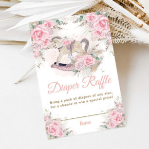 Pampas Grass Pink Floral Rocking Horse Diaper  Enclosure Card