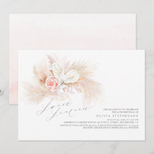 Pampas Grass Pink Floral Sweet Sixteen Birthday Invitation