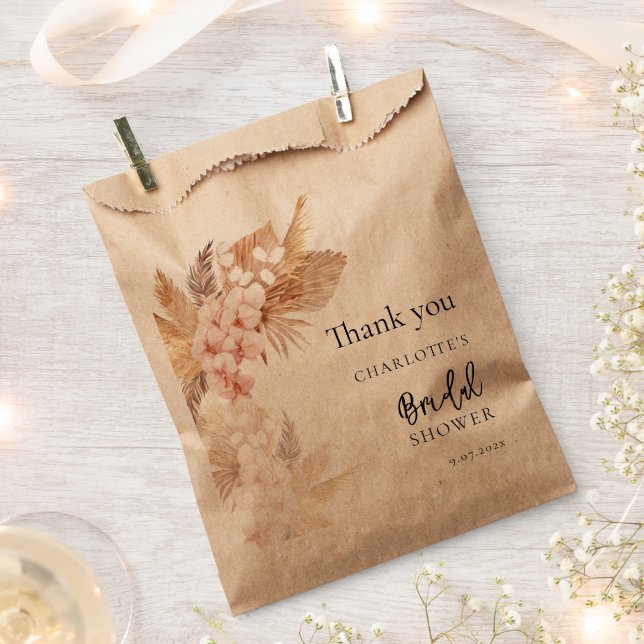 Pampas Grass Pink Floral Thank You Bridal Shower Favour Bag (Clipped)