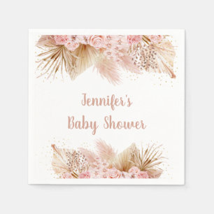 Pampas Grass Pink Gold Floral Baby Shower Napkin
