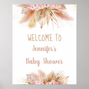 Pampas Grass Pink Gold Floral Baby Shower Poster