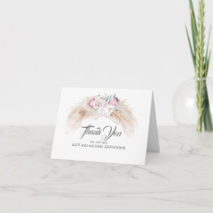 Pampas Grass Pink King Protea Wedding Thank You Card