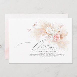 Pampas Grass Pink Little Miss Onederful Birthday Invitation