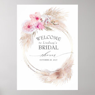 Pampas Grass Pink Orchids Bridal Shower Welcome Poster