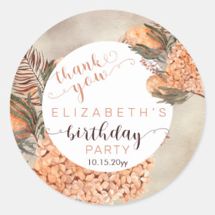 Pampas Grass  Pink Rose Blooms Birthday Party Classic Round Sticker