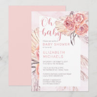 Pampas Grass |Pink Rose Blooms Girl Oh Baby Shower