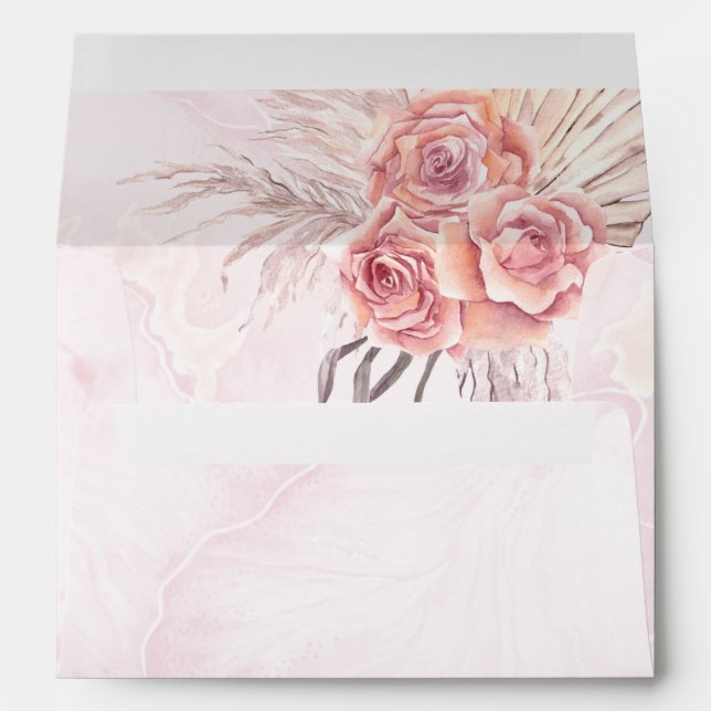 Pampas Grass | Pink Rose Blooms | Pink Marble Envelope (Back (Bottom))