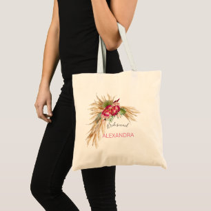 Pampas Grass Protea Floral  Modern Wedding Tote Bag