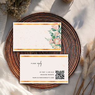Pampas Grass Protea Gold QR Code Wedding RSVP Enclosure Card