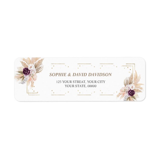 Pampas Grass Purple Floral Return Address Label (Front)