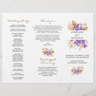 Pampas Grass Purple Orchid TriFold Wedding Program Flyer
