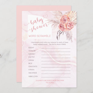 Pampas Grass Rose Bloom Baby Shower Word Scramble Invitation
