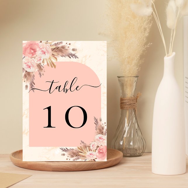 Pampas grass rose gold blush arch table number (Creator Uploaded)