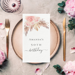 Pampas grass rose gold floral birthday party napkin