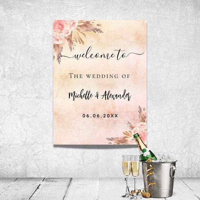 Pampas grass rose gold floral welcome wedding poster (Creator Uploaded)