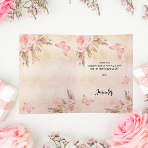 Pampas grass rose gold florals boho thank you card