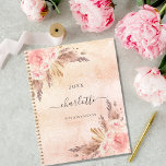 Pampas grass rose gold florals name 2025 planner<br><div class="desc">A rustic rose gold and pink background. Decorated with rose gold,  pink florals,  pampas grass. Personalise and add a name,  title and year.  The name is written with a modern hand lettered style script.</div>