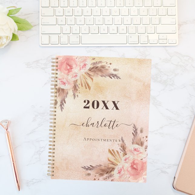Pampas grass rose gold florals name 2026 planner (Creator Uploaded)