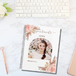 Pampas grass rose gold florals photo 2025 planner<br><div class="desc">Personalize and add your own photo inside the arch shaped frame. A white background color. Decorated with pampas grass and blush pink florals.  Add a year and your name.</div>