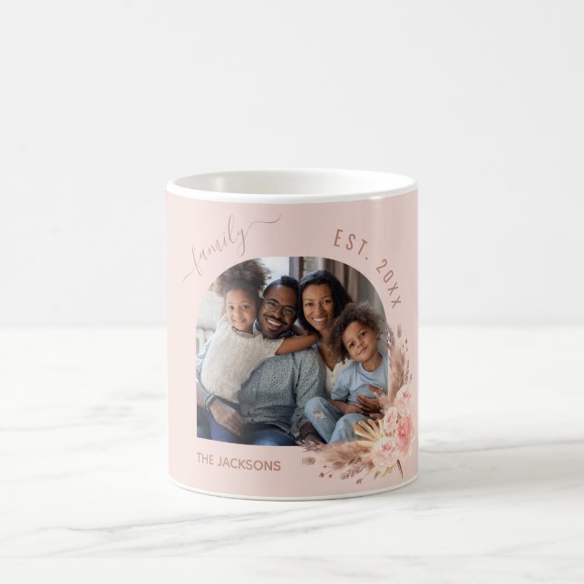 Pampas grass rose gold pink florals photo coffee mug (Center)
