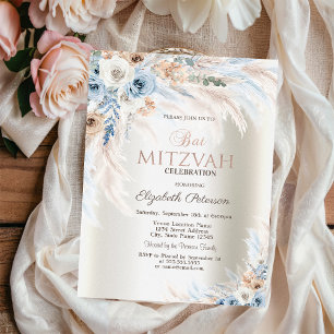 Pampas Grass Roses Ivory Bat Mitzvah Invitation