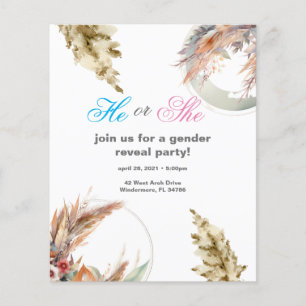 Pampas Grass Round Frame Reveal Party Invitation