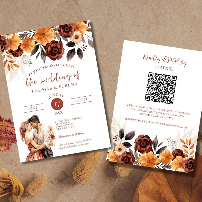 Pampas Grass Rust Fall QR Code All In One Wedding Invitation (Creator Uploaded)