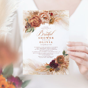 Pampas Grass Rust Terracotta Bridal Shower Invitation