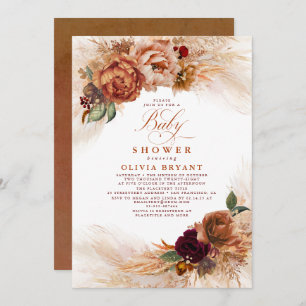 Pampas Grass Rust Terracotta Floral Baby Shower Invitation