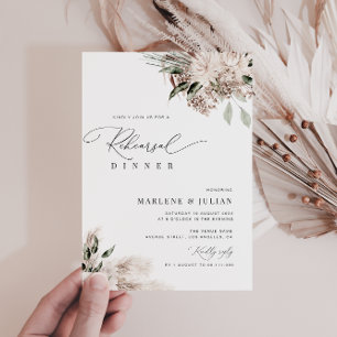 pampas grass sage green rehearsal dinner invitation