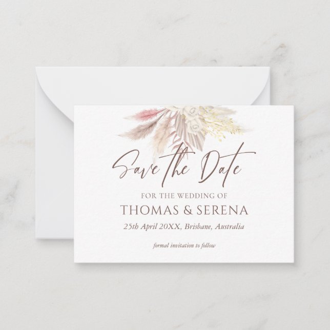 Pampas Grass Save The Date Blush Pink QR Code   Card (Front)