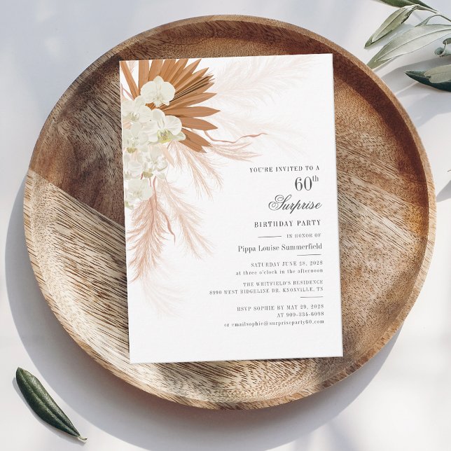 Pampas Grass Script 60th Birthday Surprise Party (Pampas Grass 60th Birthday Party Invitation)