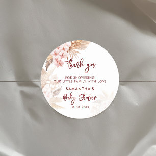 Pampas Grass Script Girl Baby Shower Classic Round Sticker