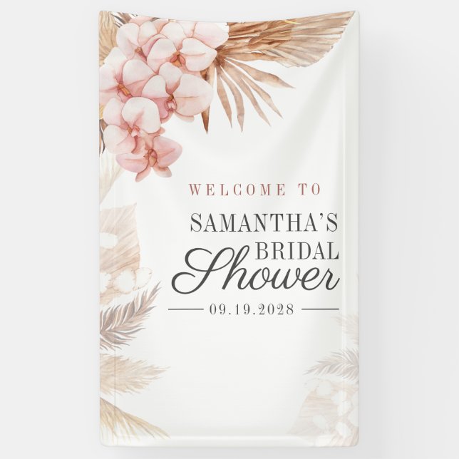 Pampas Grass Script Terracotta Bridal Shower Banner (Vertical)