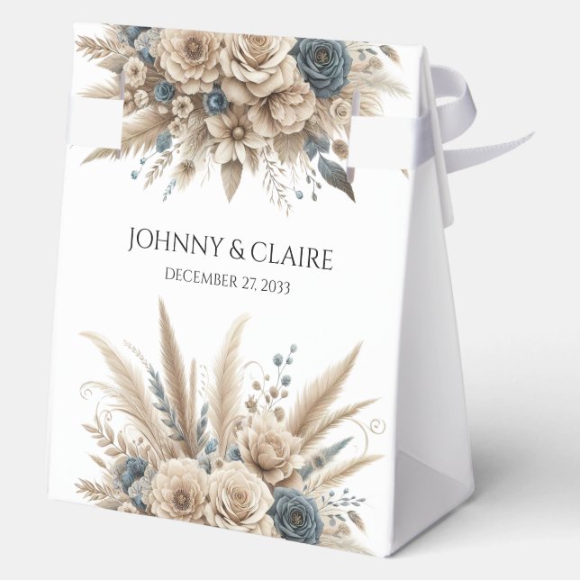 Pampas Grass Simple & Elegant Moder Wedding ScrIpt Favour Box (Back)