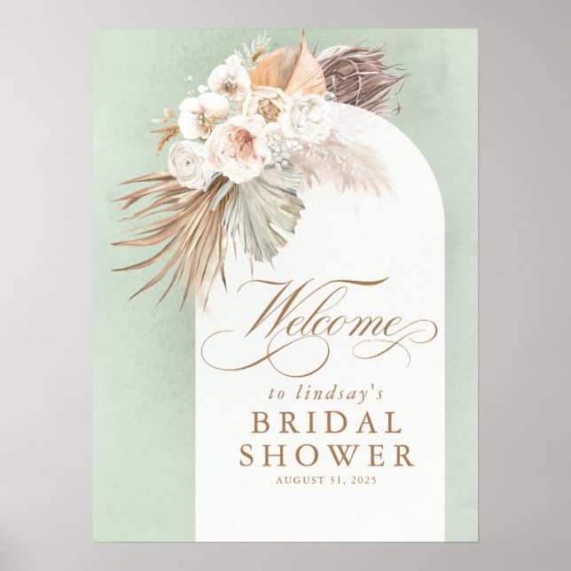 Pampas Grass Soft Floral Bridal Shower Welcome Poster (Front)